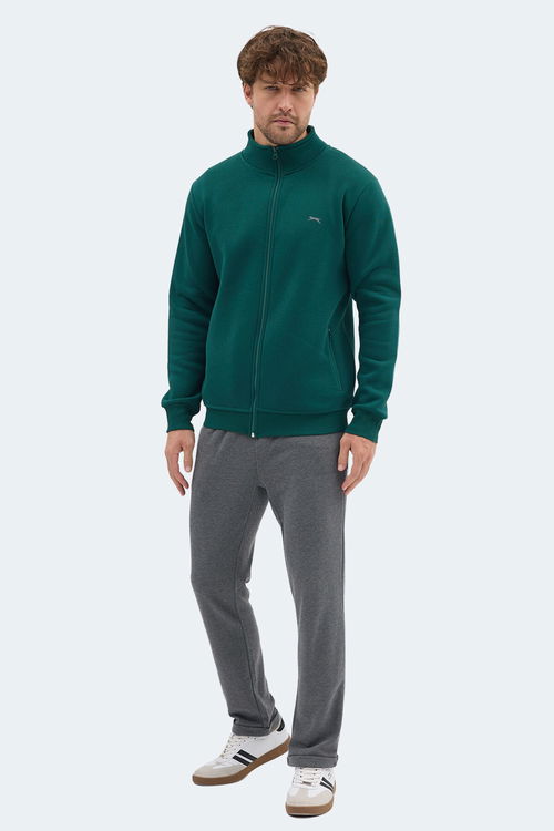 Slazenger MENDOZA I Erkek Fermuarlı Dik Yaka Cepli Koyu Yeşil Sweatshırt