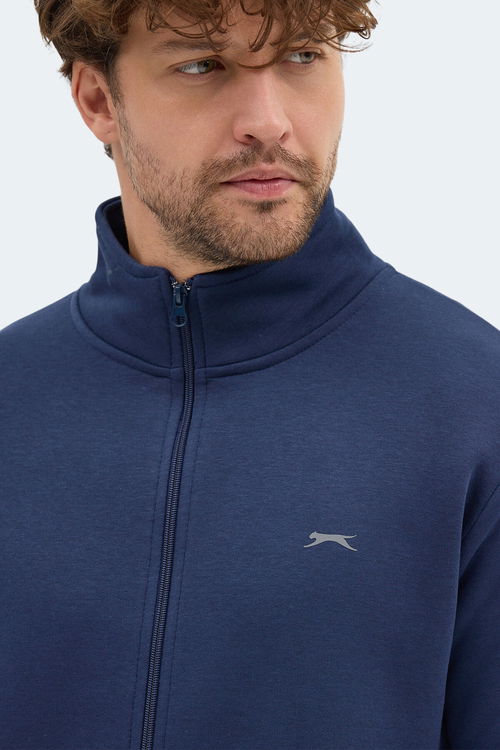 Slazenger MENDOZA I Erkek Fermuarlı Dik Yaka Cepli Lacivert Sweatshırt