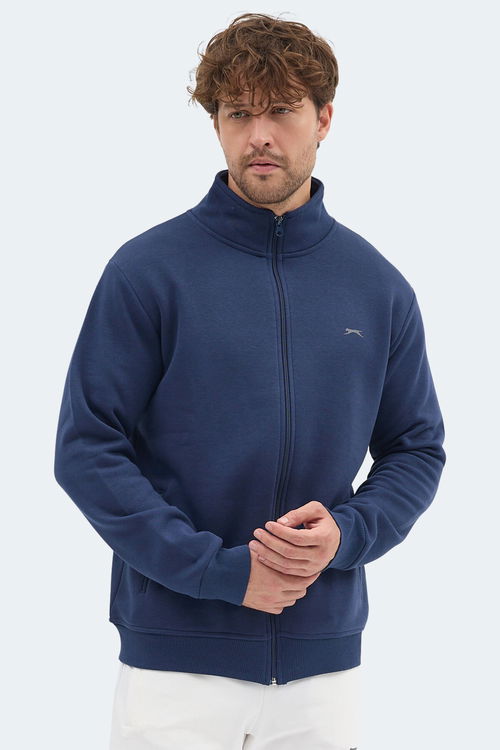 Slazenger MENDOZA I Erkek Fermuarlı Dik Yaka Cepli Lacivert Sweatshırt