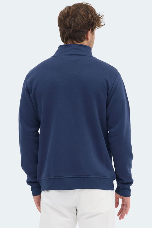 Slazenger MENDOZA I Erkek Fermuarlı Dik Yaka Cepli Lacivert Sweatshırt