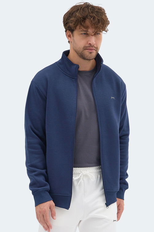 Slazenger MENDOZA I Erkek Fermuarlı Dik Yaka Cepli Lacivert Sweatshırt