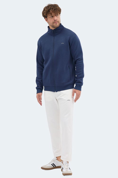 Slazenger MENDOZA I Erkek Fermuarlı Dik Yaka Cepli Lacivert Sweatshırt