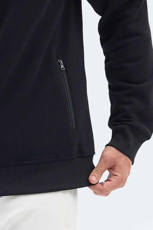 Slazenger MENDOZA I Erkek Fermuarlı Dik Yaka Cepli Siyah Sweatshırt