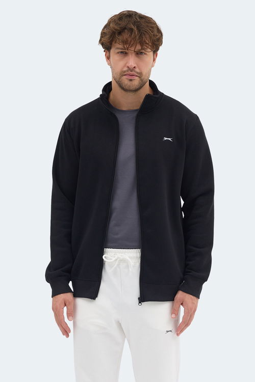 Slazenger MENDOZA I Erkek Fermuarlı Dik Yaka Cepli Siyah Sweatshırt