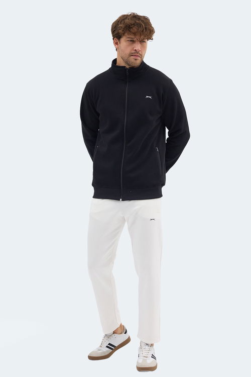 Slazenger MENDOZA I Erkek Fermuarlı Dik Yaka Cepli Siyah Sweatshırt