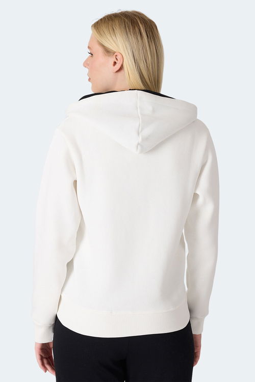 Slazenger MILIO I Kadın Fermuarlı Kapüşonlu Cepli Ekru Sweatshirt