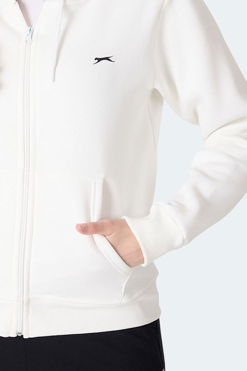 Slazenger MILIO I Kadın Fermuarlı Kapüşonlu Cepli Ekru Sweatshirt