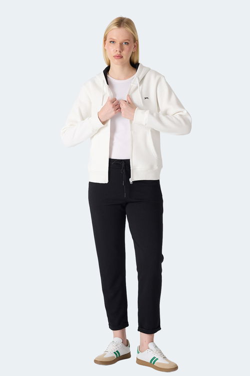 Slazenger MILIO I Kadın Fermuarlı Kapüşonlu Cepli Ekru Sweatshirt