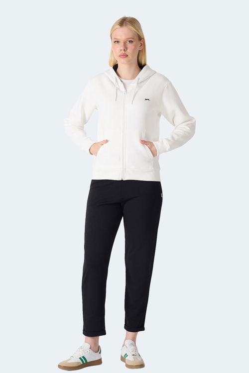 Slazenger MILIO I Kadın Fermuarlı Kapüşonlu Cepli Ekru Sweatshirt