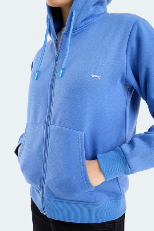 Slazenger MILIO I Kadın Fermuarlı Kapüşonlu Cepli Indigo Sweatshırt