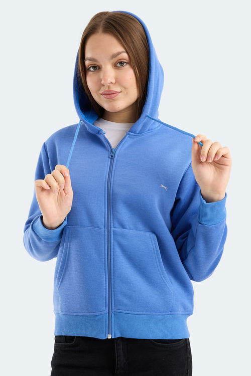 Slazenger MILIO I Kadın Fermuarlı Kapüşonlu Cepli Indigo Sweatshırt