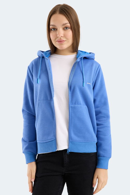Slazenger MILIO I Kadın Fermuarlı Kapüşonlu Cepli Indigo Sweatshırt