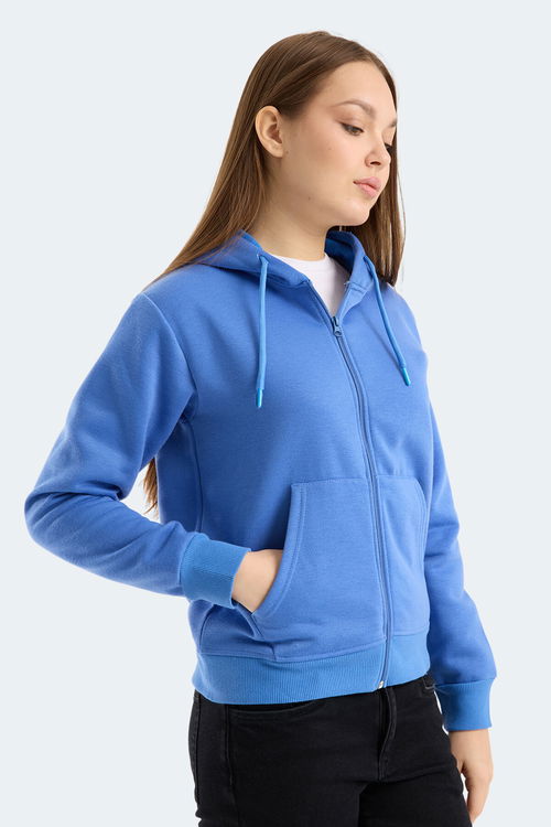 Slazenger MILIO I Kadın Fermuarlı Kapüşonlu Cepli Indigo Sweatshırt