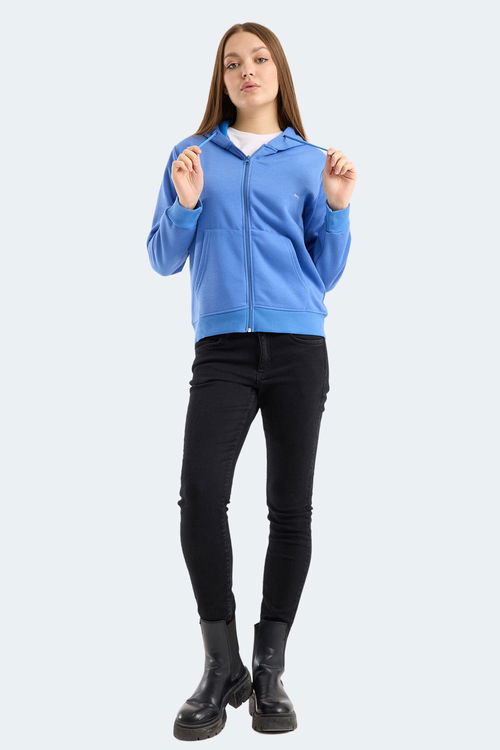 Slazenger MILIO I Kadın Fermuarlı Kapüşonlu Cepli Indigo Sweatshırt