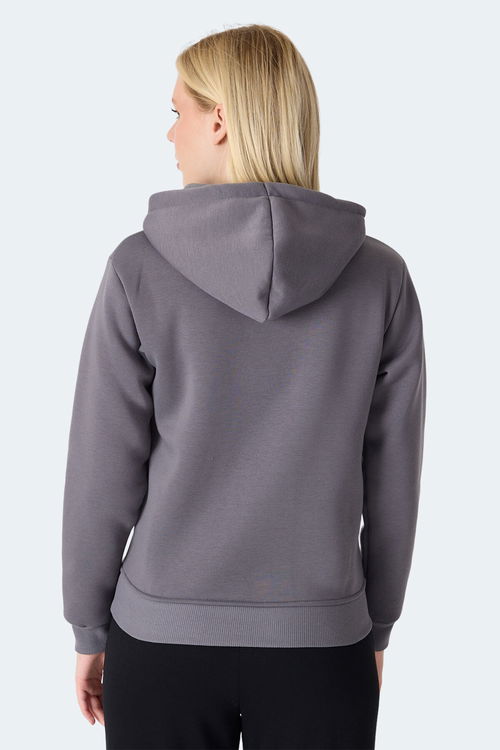 Slazenger MILIO I Kadın Fermuarlı Kapüşonlu Cepli Gri Sweatshirt