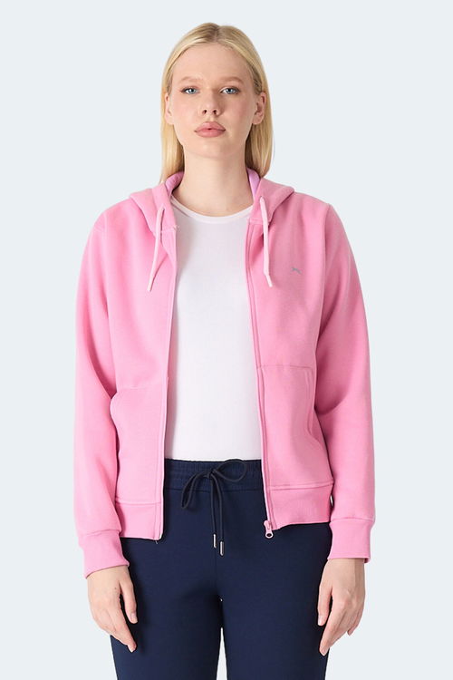 Slazenger MILIO I Kadın Fermuarlı Kapüşonlu Cepli Gül Sweatshirt