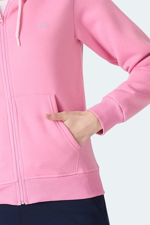 Slazenger MILIO I Kadın Fermuarlı Kapüşonlu Cepli Gül Sweatshirt