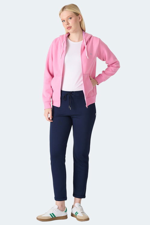 Slazenger MILIO I Kadın Fermuarlı Kapüşonlu Cepli Gül Sweatshirt