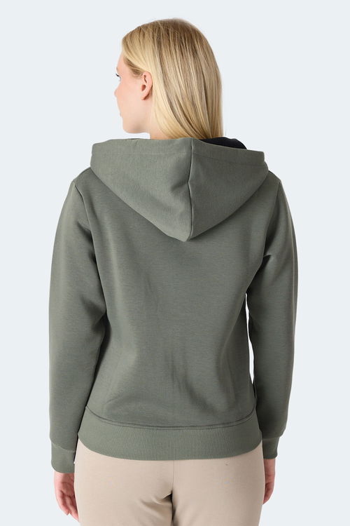 Slazenger MILIO I Kadın Fermuarlı Kapüşonlu Cepli Haki Sweatshirt