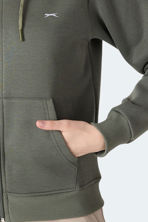 Slazenger MILIO I Kadın Fermuarlı Kapüşonlu Cepli Haki Sweatshirt