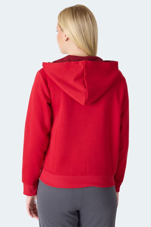 Slazenger MILIO I Kadın Fermuarlı Kapüşonlu Cepli Kırmızı Sweatshirt