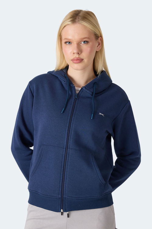 Slazenger MILIO I Kadın Fermuarlı Kapüşonlu Cepli Lacivert Sweatshirt