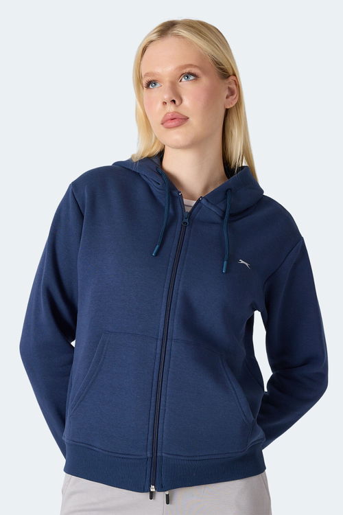 Slazenger MILIO I Kadın Fermuarlı Kapüşonlu Cepli Lacivert Sweatshirt