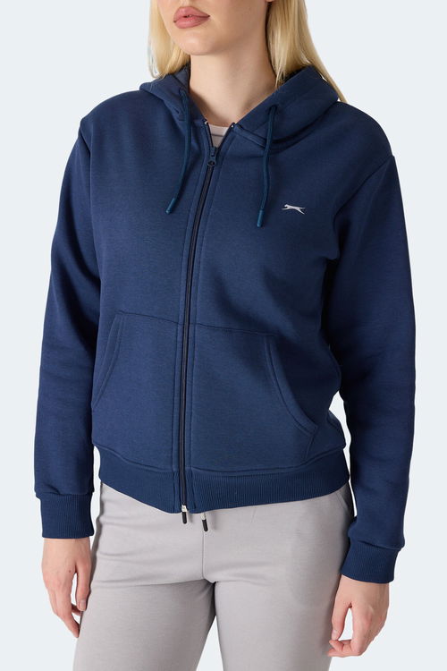 Slazenger MILIO I Kadın Fermuarlı Kapüşonlu Cepli Lacivert Sweatshirt