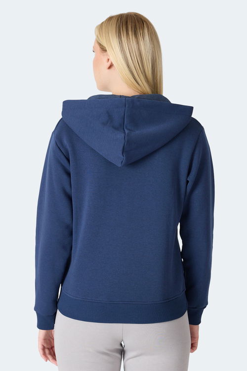 Slazenger MILIO I Kadın Fermuarlı Kapüşonlu Cepli Lacivert Sweatshirt