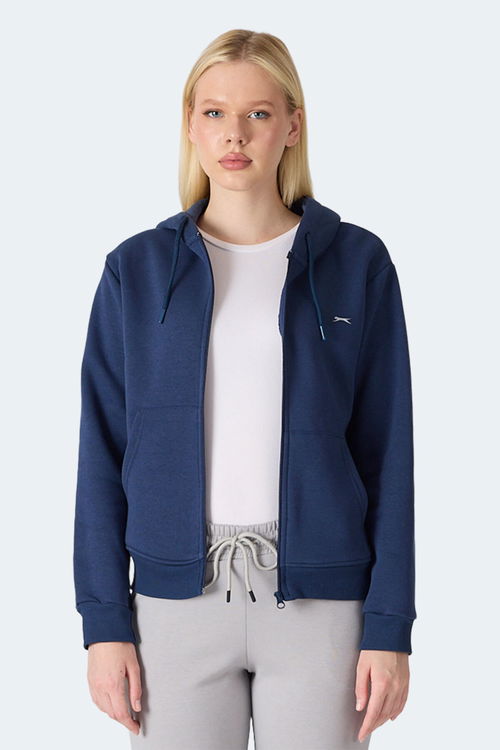 Slazenger MILIO I Kadın Fermuarlı Kapüşonlu Cepli Lacivert Sweatshirt