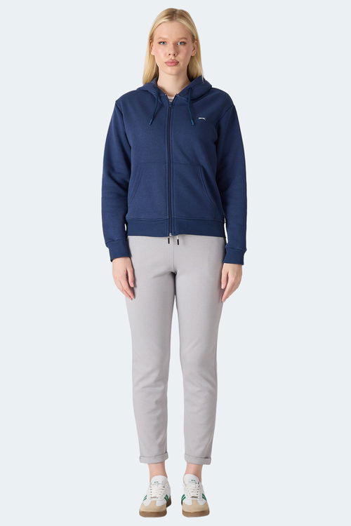 Slazenger MILIO I Kadın Fermuarlı Kapüşonlu Cepli Lacivert Sweatshirt