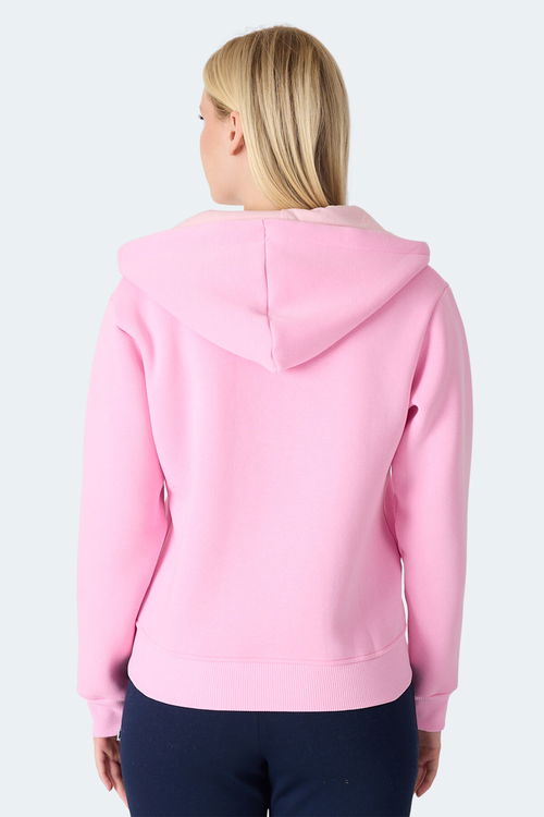 Slazenger MILIO I Kadın Fermuarlı Kapüşonlu Cepli Pembe Sweatshirt