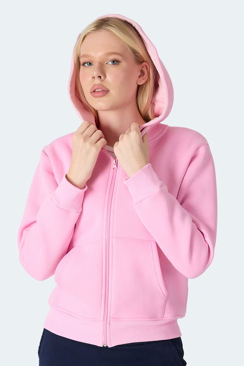 Slazenger MILIO I Kadın Fermuarlı Kapüşonlu Cepli Pembe Sweatshirt