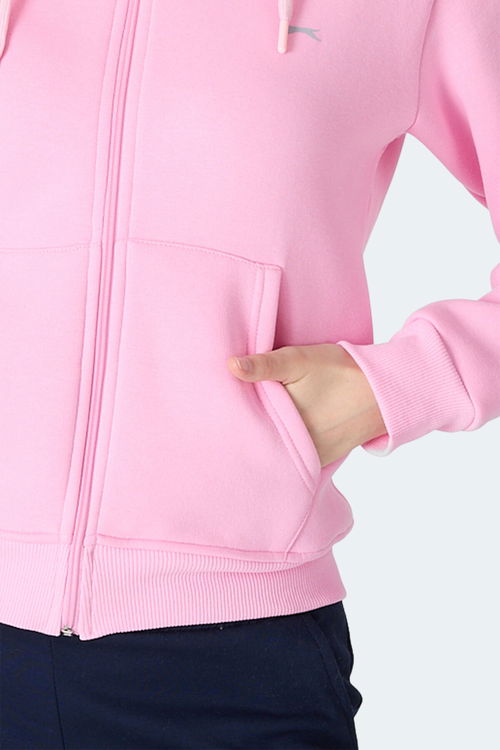 Slazenger MILIO I Kadın Fermuarlı Kapüşonlu Cepli Pembe Sweatshirt