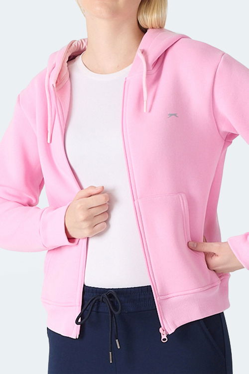 Slazenger MILIO I Kadın Fermuarlı Kapüşonlu Cepli Pembe Sweatshirt