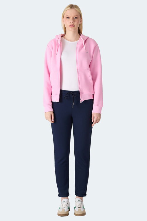 Slazenger MILIO I Kadın Fermuarlı Kapüşonlu Cepli Pembe Sweatshirt