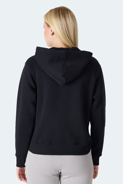 Slazenger MILIO I Kadın Fermuarlı Kapüşonlu Cepli Siyah Sweatshirt
