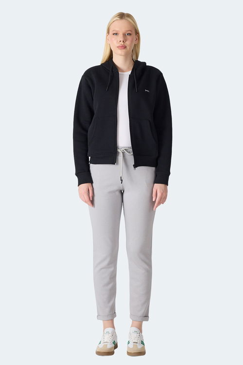 Slazenger MILIO I Kadın Fermuarlı Kapüşonlu Cepli Siyah Sweatshirt