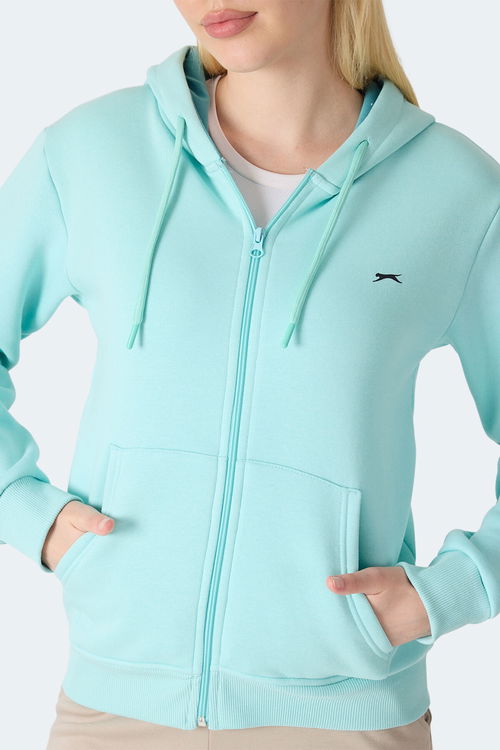 Slazenger MILIO I Kadın Fermuarlı Kapüşonlu Cepli Turkuaz Sweatshirt