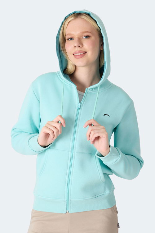 Slazenger MILIO I Kadın Fermuarlı Kapüşonlu Cepli Turkuaz Sweatshirt