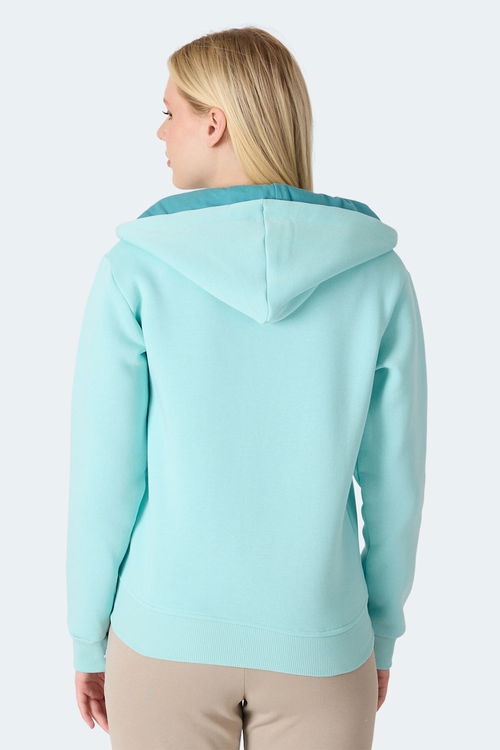 Slazenger MILIO I Kadın Fermuarlı Kapüşonlu Cepli Turkuaz Sweatshirt