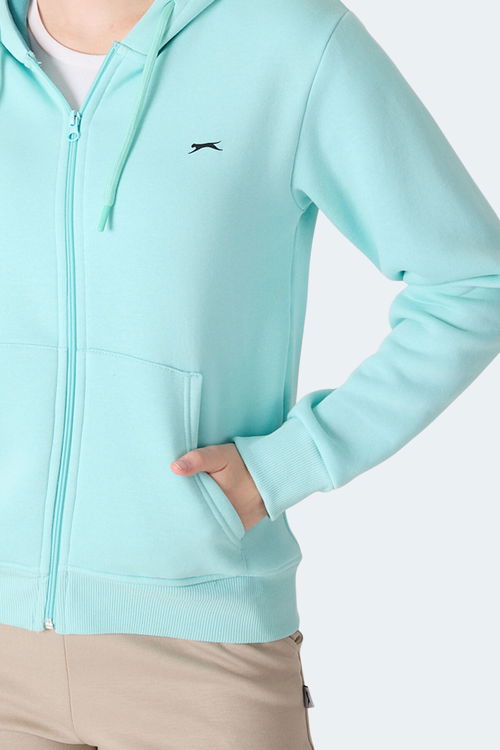 Slazenger MILIO I Kadın Fermuarlı Kapüşonlu Cepli Turkuaz Sweatshirt