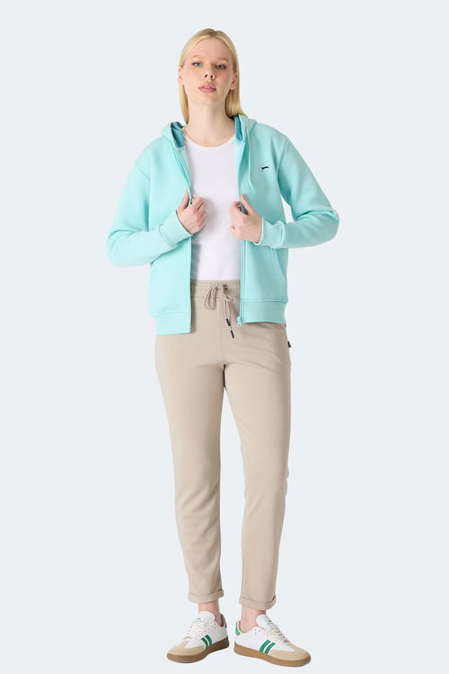 Slazenger MILIO I Kadın Fermuarlı Kapüşonlu Cepli Turkuaz Sweatshirt