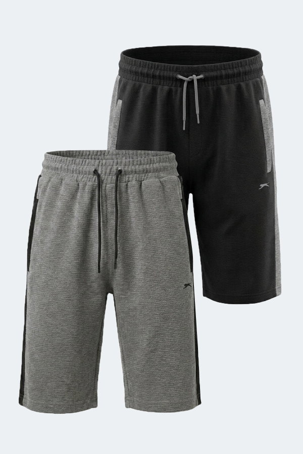 Slazenger NANDO 2 Lİ SET Erkek Siyah - Koyu Gri Şort