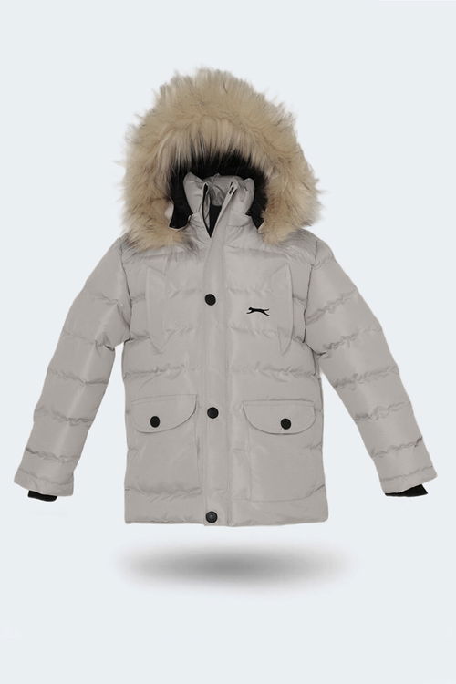 Slazenger NAPOLI Unisex Çocuk Kapüşonlu Şişme Gri Mont & Kaban