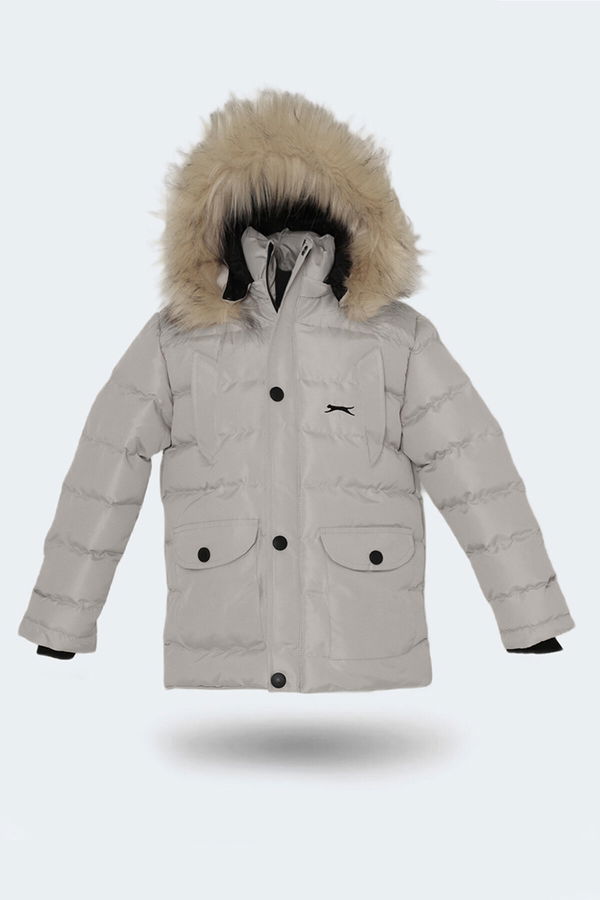 Slazenger NAPOLI Unisex Çocuk Kapüşonlu Şişme Gri Mont & Kaban