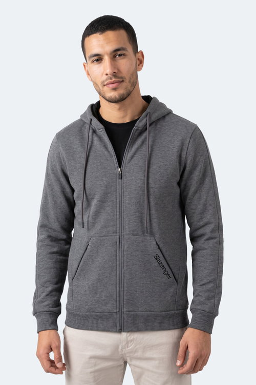 Slazenger NONSTOP I Erkek Kapüşonlu Cepli Oversıze Koyu Gri Sweatshırt
