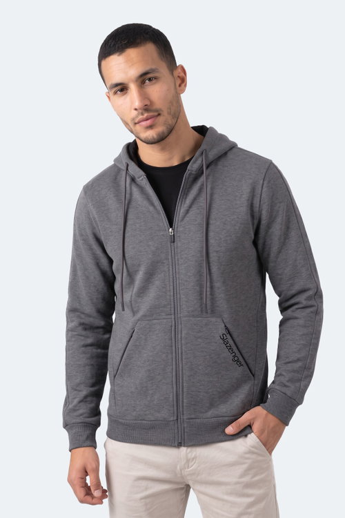 Slazenger NONSTOP I Erkek Kapüşonlu Cepli Oversıze Koyu Gri Sweatshırt
