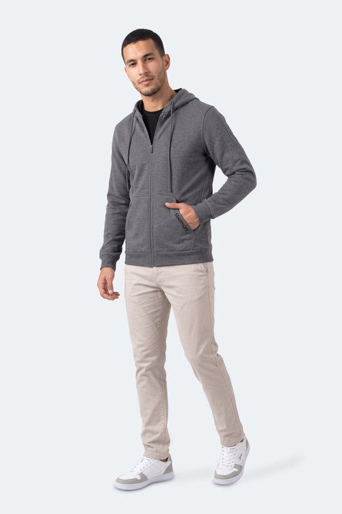 Slazenger NONSTOP I Erkek Kapüşonlu Cepli Oversıze Koyu Gri Sweatshırt