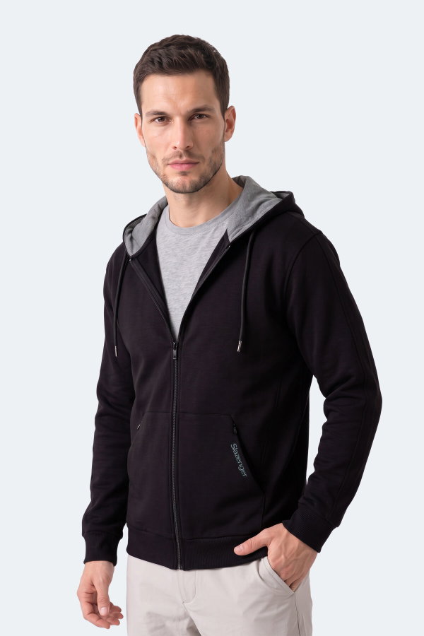 Slazenger NONSTOP I Erkek Kapüşonlu Cepli Oversıze Siyah Sweatshırt